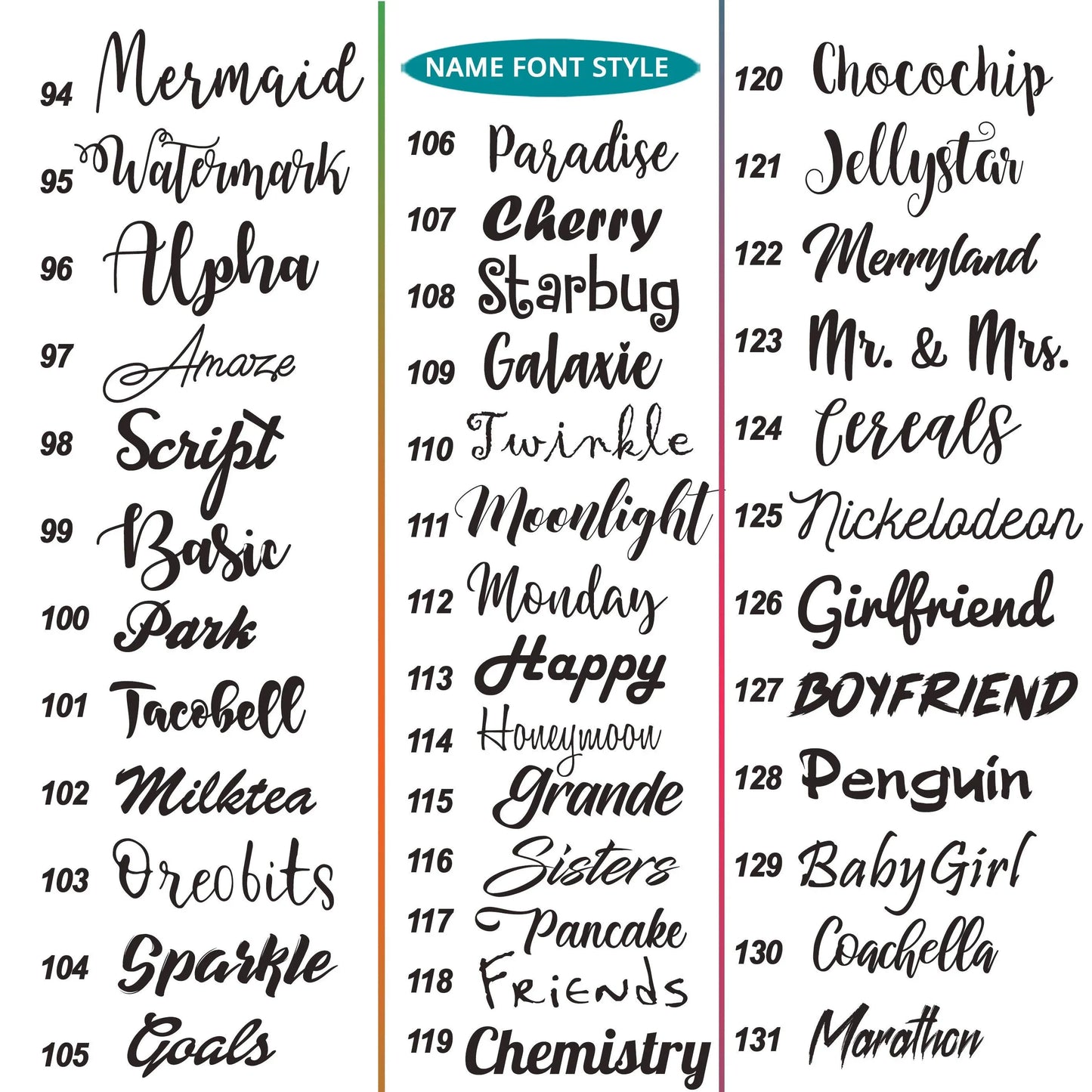 Custom Name Decals – 100+ Fonts
